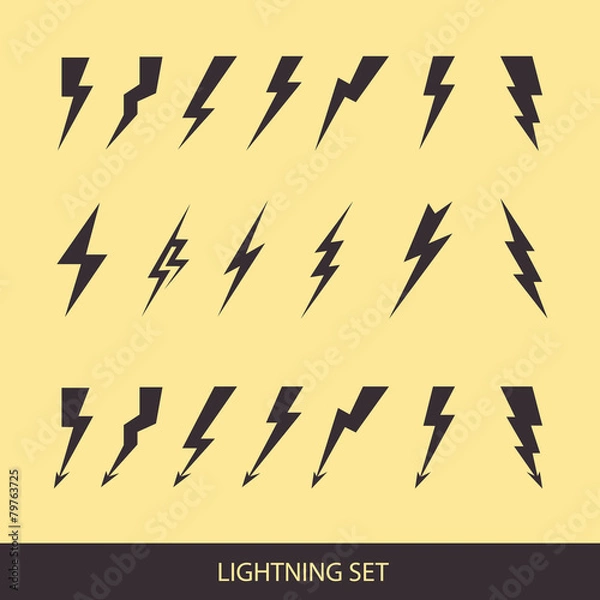 Obraz Lightning set on yellow. Huge vector icon set