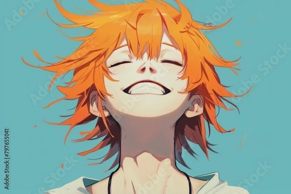 Obraz anime portrait of a boy with bright yellow hair on a bright background, generative ai