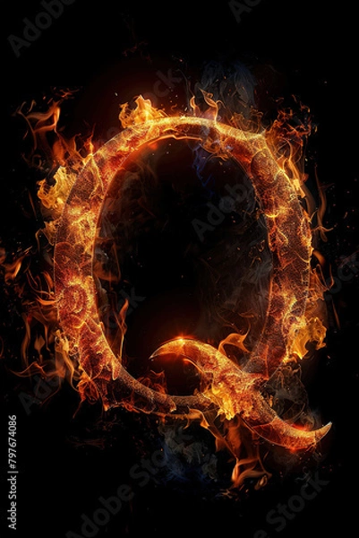 Obraz Fire letter Q made of burning letters on black background