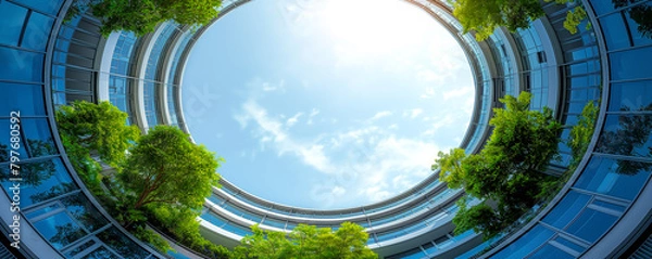 Fototapeta Sustainable Development Program in a Modern City. Climate Change Action, Sustainable Living, Urban Forest, Smart Infrastructure, Ecology. Resolving Urbanization and Pollution. Nature, Oxygen,Wellbeing