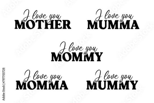Fototapeta Mother's Day Type Typography Text Design Script Cursive Handwritten Handwriting Vector Design for Print Clothing Business Web Set Pack