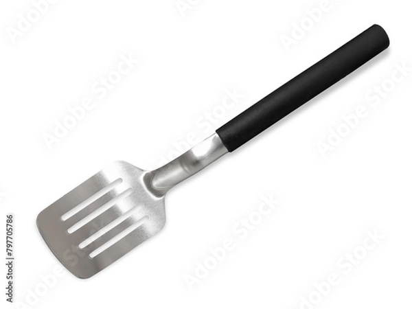 Fototapeta Spatula grill tool, stainless steel barbecue paddle with black handle insulated