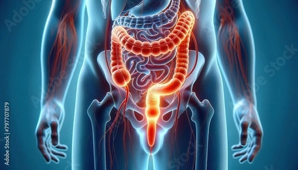 Fototapeta illustration of a digestive system  , isolated background, 3d rendered style,The Human Digestive System in Vivid Detail”
