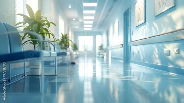 Fototapeta interior of modern building, Blur image background of corridor in hospital Generative Ai
