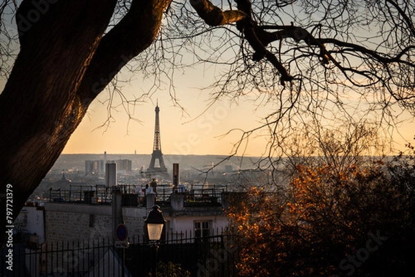 Obraz Landscape image showing the Eiffel tower view over the city of Paris at sunset