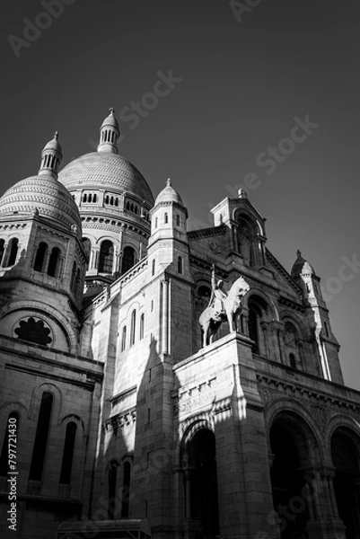 Obraz Black and white evening photo of the sacre coeur paris. 