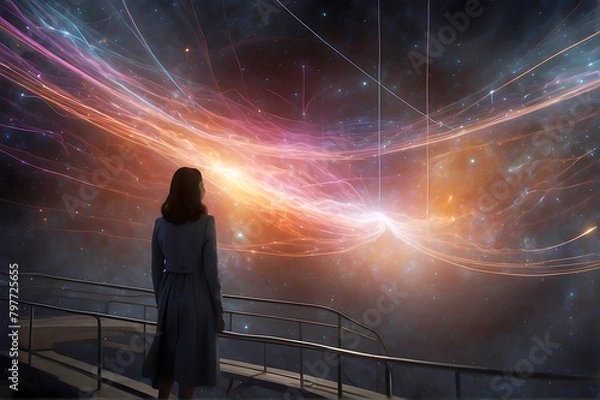Fototapeta silhouette of a person in the sky Interstellar Data Stream: Illuminating the Cosmos