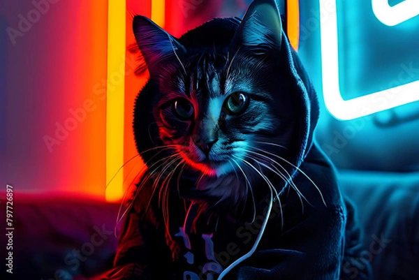 Fototapeta cat on a black background Generatve Ai