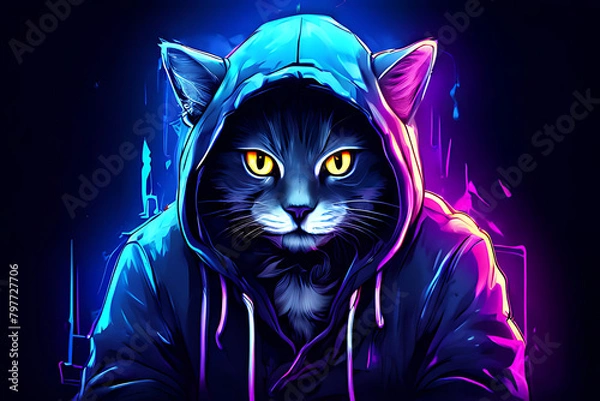 Fototapeta cat on a dark background Generatve Ai