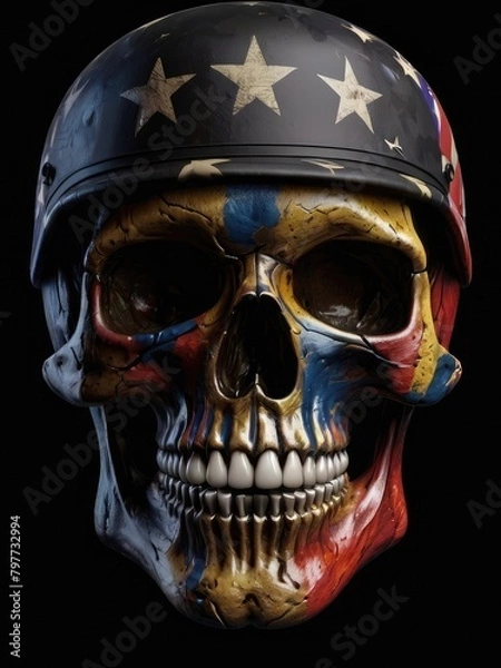 Obraz Skull with american flag in grunge style, independence day veterans day 4th of July and memorial day