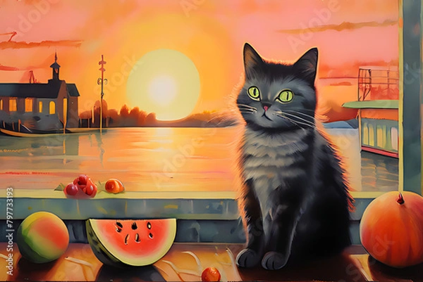 Fototapeta cat and pumpkin Generatve Ai