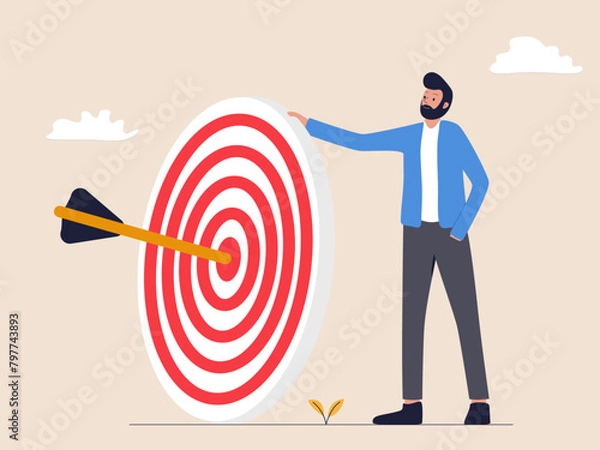 Fototapeta Businessman Holding Target and Arrow: Achieve Goal Concept