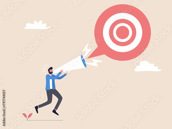 Fototapeta Man Shouting at Arrow Target with Loudspeaker: Goal Announcement