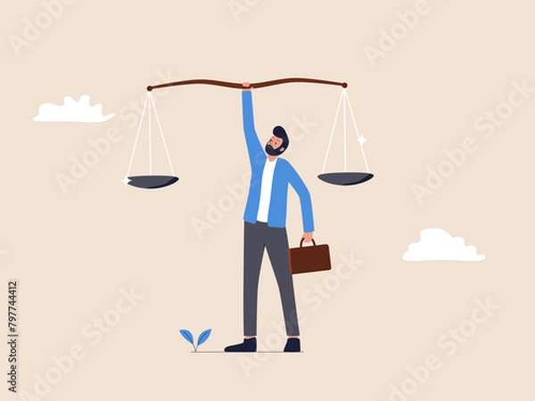 Fototapeta Businessman Holding Large Weighing Scale: Ethics and Integrity in Business