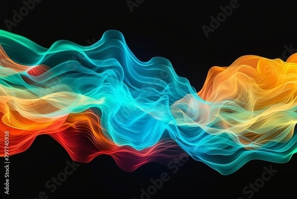 Fototapeta Psychedelic Turquoise to Fiery Orange Wave Dance Party Image on Black Background