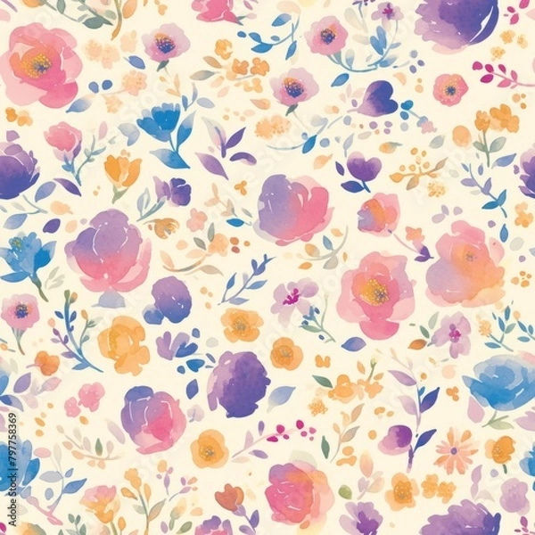 Fototapeta Pastel Floral Succulents Seamless Pattern for Design Background Vintage Floral Elegance: Timeless Garden Illustration. Design for background, graphic design, print, poster, interior, packaging paper
