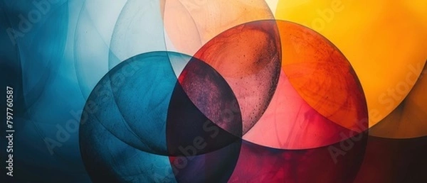 Fototapeta Overlapping circles creating a Venn diagram, highlighting the intersectionality and common ground between different perspectives.