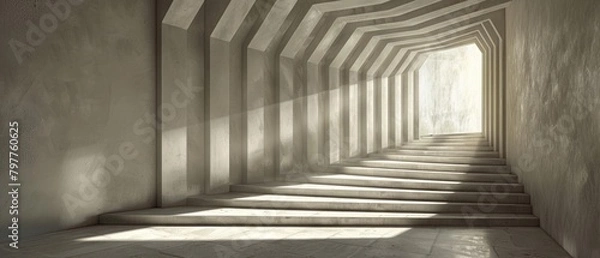 Fototapeta Rectangular prisms casting shadows that form geometric patterns on the background, playing with light and perspective.