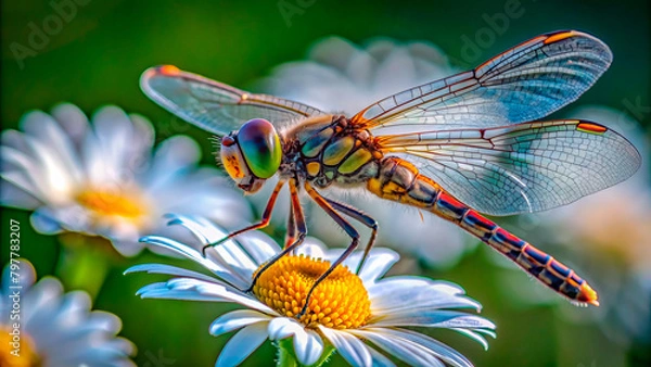 Obraz A dragonfly sits on a daisy