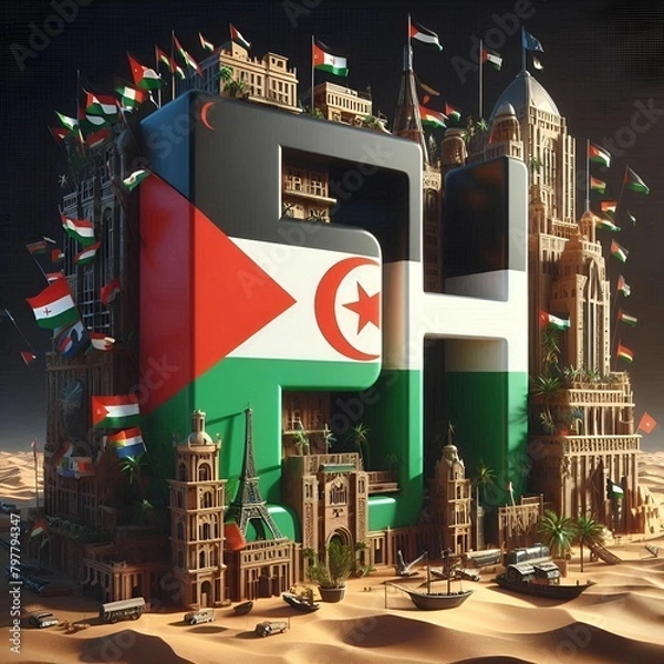 Fototapeta Word esh with western sahara flag, isolated on white background