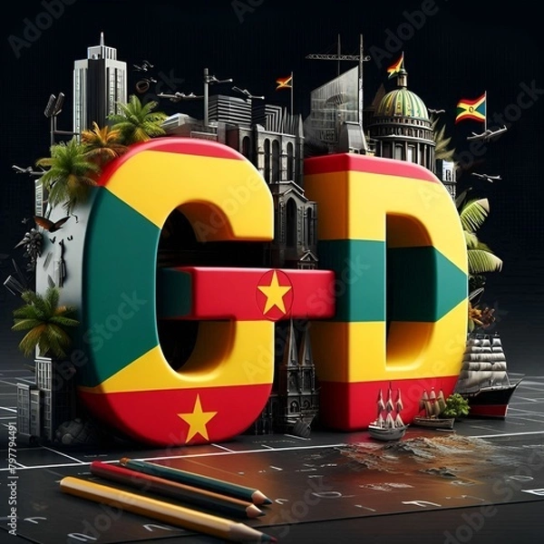 Fototapeta Grd word with grenada flag, isolated on white background