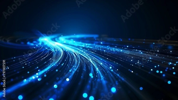 Obraz A blue line of light with many small blue dots