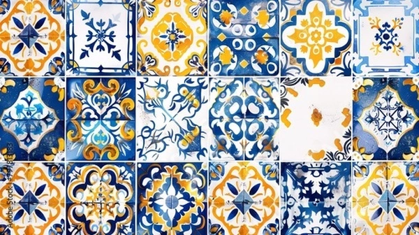 Obraz Illustration of Azulejo Portuguese Tiles on White Background

