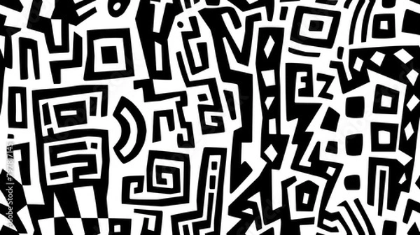 Fototapeta black and white pattern with shapes on it royalty free illustration geometric  intricate stenciled african tattoos ethnic seamless