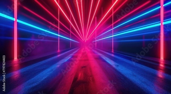 Fototapeta fluorescent lines in red and blue background neon stick piece lamp tube light