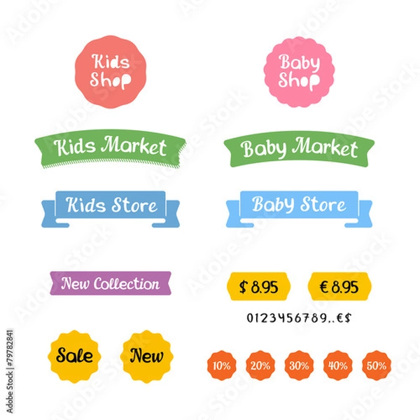 Fototapeta Stylish set of logos, icons and stickers for Kids Shop