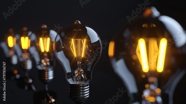 Fototapeta Glowing Light Bulbs in Darkness