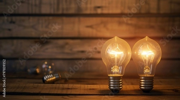 Fototapeta Glowing Bulbs on Rustic Wood