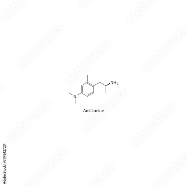 Fototapeta Amiflamine  flat skeletal molecular structure MAO A inhibitor drug used in depression treatment. Vector illustration scientific diagram.