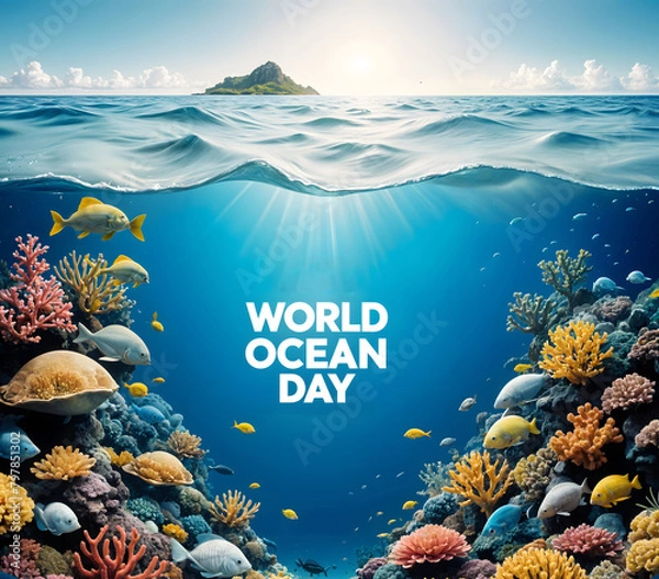 Fototapeta The concept of World Ocean Day, Waste In The Ocean, The concept of stopping pollution and waste in the oceans.