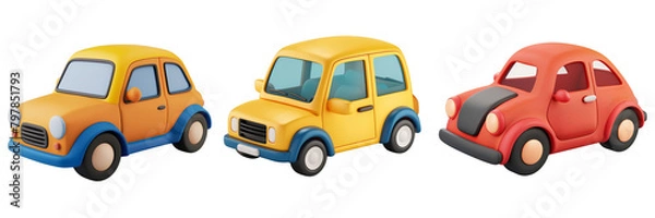 Fototapeta PNG car 3d icons and objects collection, in cartoon style minimal on transparent, white background, isolate