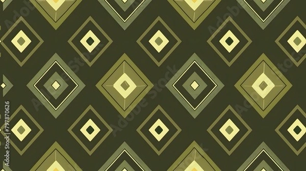Fototapeta vintage Japanese paper pattern, green with diamonds and triangles seamless