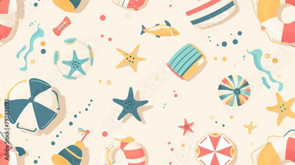 Fototapeta Summer beach pattern with fun elements
