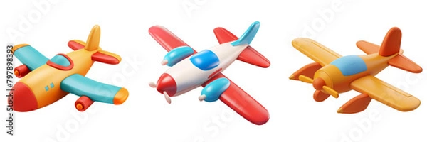 Fototapeta PNG airplane 3d icons and objects collection, in cartoon style minimal on transparent, white background, isolate