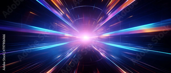 Fototapeta Abstract digital tunnel in 3D with glowing lines and futuristic technology aesthetic,