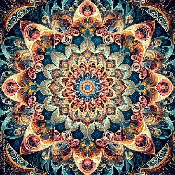 Fototapeta ornamental round ornament. pattern, flower, design, vector, mandala, art, ornament, illustration, floral, wallpaper,Ai generated 