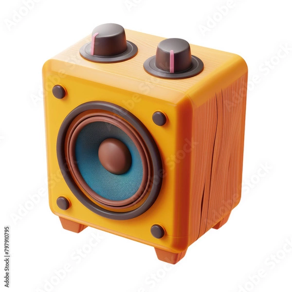Obraz Music speaker 3D render icon isolated on white, transparent background, PNG