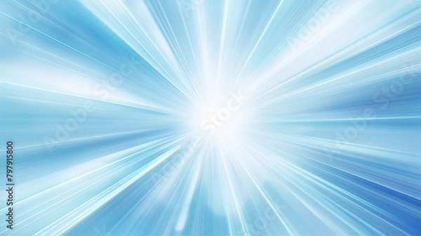 Fototapeta Abstract representation of radiant white light bursting from the center on a vibrant blue background reminiscent of the sun
