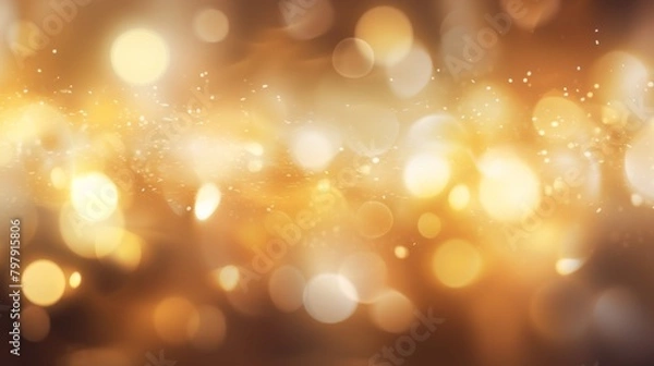 Fototapeta Soft golden bokeh lights create a warm, inviting abstract background The sparkly details give a feeling of festivity and elegance