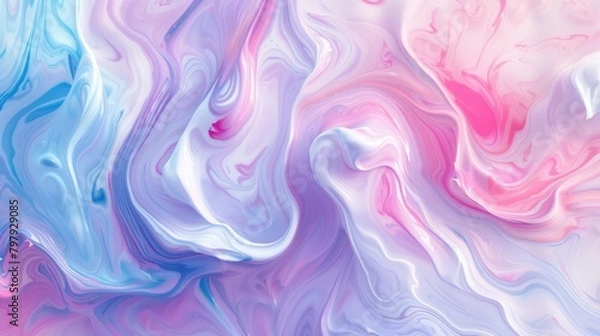 Fototapeta A background of swirling, pastel colored liquid cream, creating an abstract and dreamy pattern. The colors include shades of pink, purple, blue, white