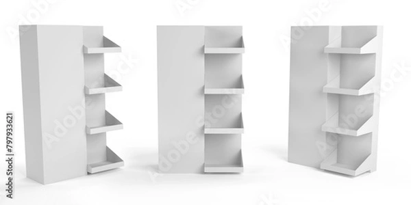 Obraz Supermarket Promotional Display Rack, Empty Product Display, PDQ Display Box With Three Different View, 3D Rendered.