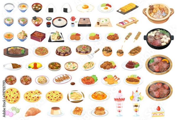 Fototapeta 代表的な料理・食べ物のセットイラスト