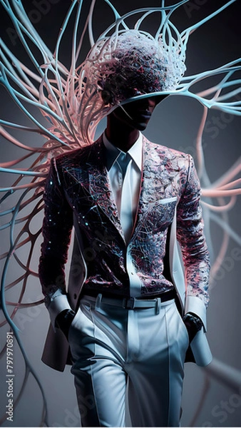 Fototapeta A stylized neural network diagram forming intricate patterns on the shirt. 