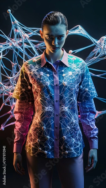 Fototapeta A stylized neural network diagram forming intricate patterns on the shirt.