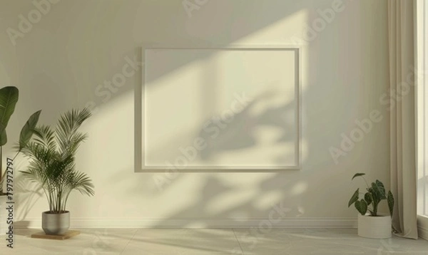 Obraz A blank image frame mockup on a soft ivory wall in a minimalistic modern interior room