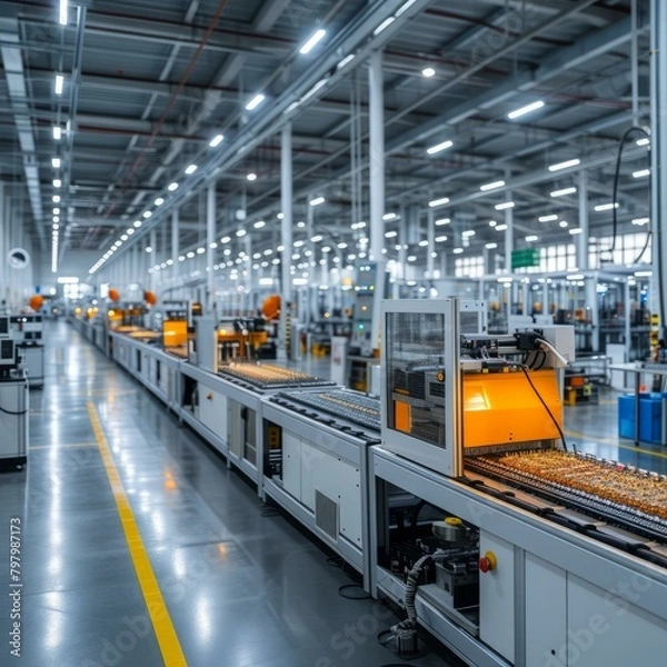 Fototapeta b'factory production line with machinery and conveyor belts'